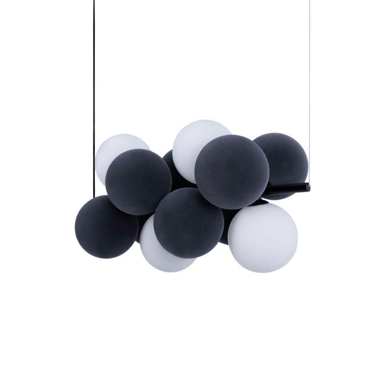 Acoustic horizontal pendant lamp "DRAC" - 4 luminous spheres and 8 sound absorbing spheres