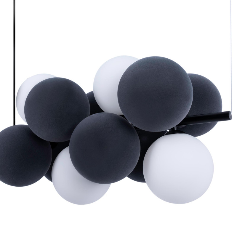 Acoustic horizontal pendant lamp "DRAC" - 4 luminous spheres and 8 sound absorbing spheres
