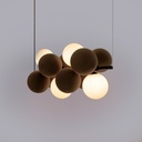 Acoustic horizontal pendant lamp "DRAC" - 4 luminous spheres and 8 sound absorbing spheres