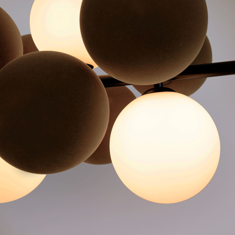 Acoustic horizontal pendant lamp "DRAC" - 4 luminous spheres and 8 sound absorbing spheres