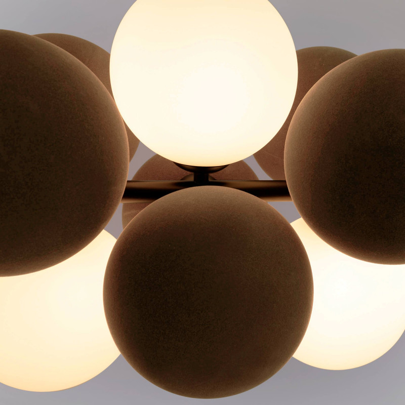 Acoustic horizontal pendant lamp "DRAC" - 4 luminous spheres and 8 sound absorbing spheres