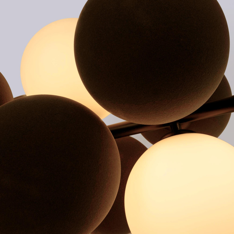 Acoustic horizontal pendant lamp "DRAC" - 4 luminous spheres and 8 sound absorbing spheres