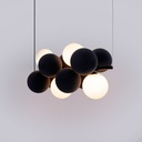 Acoustic horizontal pendant lamp "DRAC" - 4 luminous spheres and 8 sound absorbing spheres
