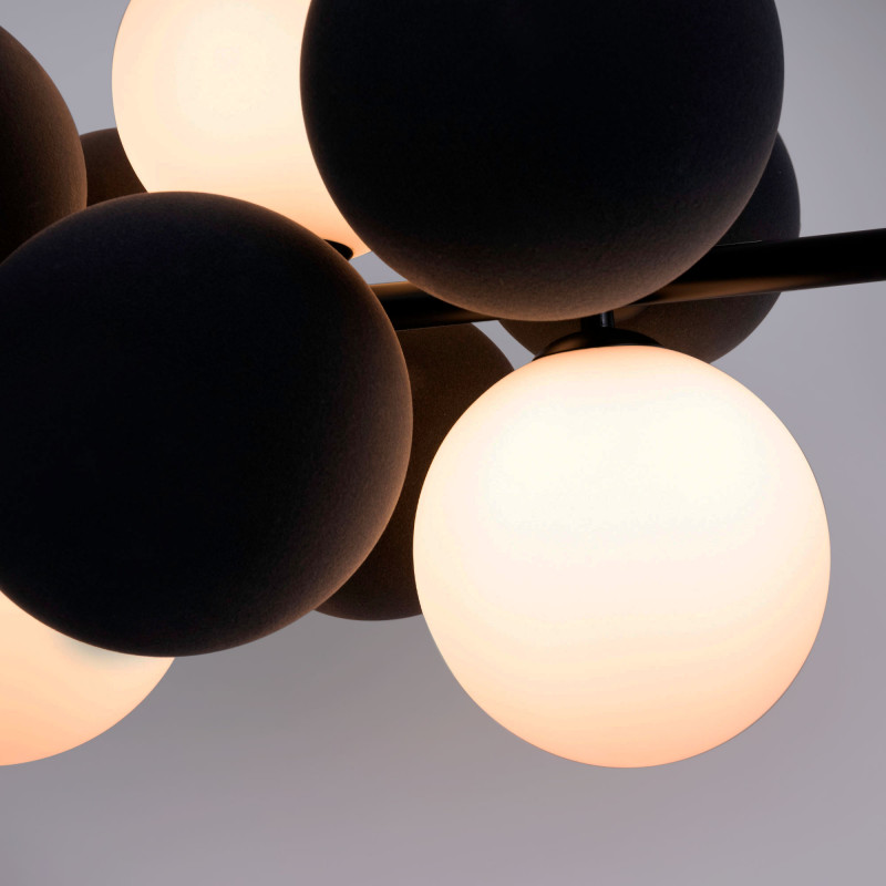 Acoustic horizontal pendant lamp "DRAC" - 4 luminous spheres and 8 sound absorbing spheres