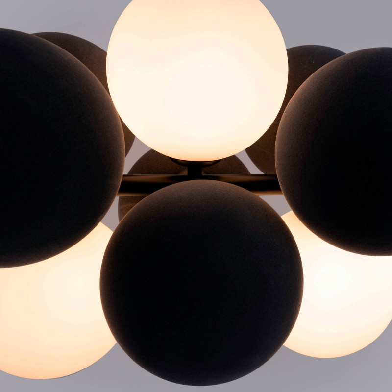 Acoustic horizontal pendant lamp "DRAC" - 4 luminous spheres and 8 sound absorbing spheres