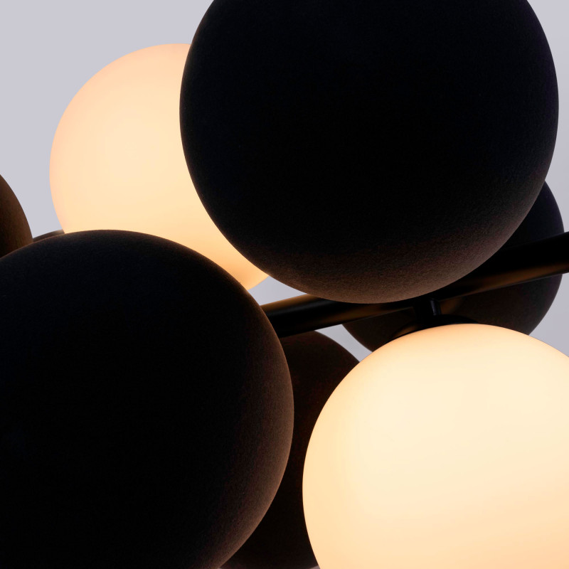 Acoustic horizontal pendant lamp "DRAC" - 4 luminous spheres and 8 sound absorbing spheres