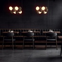 Acoustic horizontal pendant lamp "DRAC" - 4 luminous spheres and 8 sound absorbing spheres