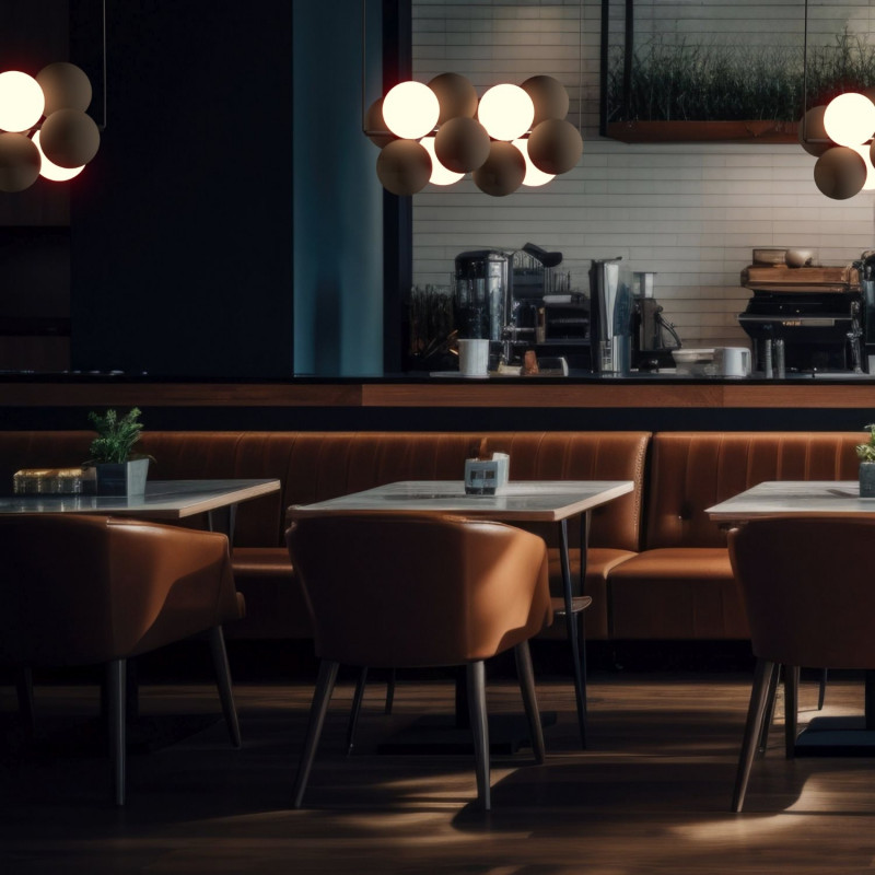 Acoustic horizontal pendant lamp "DRAC" - 4 luminous spheres and 8 sound absorbing spheres