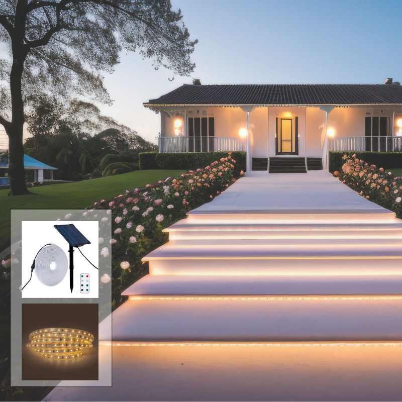 Outdoor solar LED strip with remote control - RGB / 2700K -  40W - 10 meters - IP65