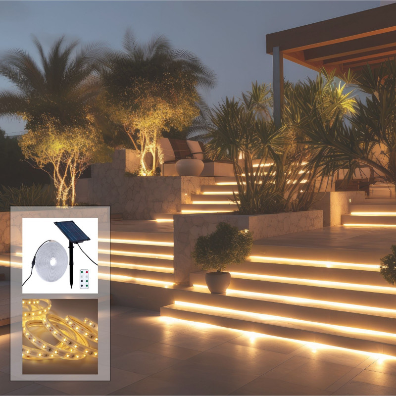 Outdoor solar LED strip with remote control - RGB / 2700K -  40W - 10 meters - IP65