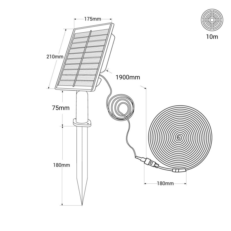 Outdoor solar LED strip with remote control - RGB / 2700K -  40W - 10 meters - IP65