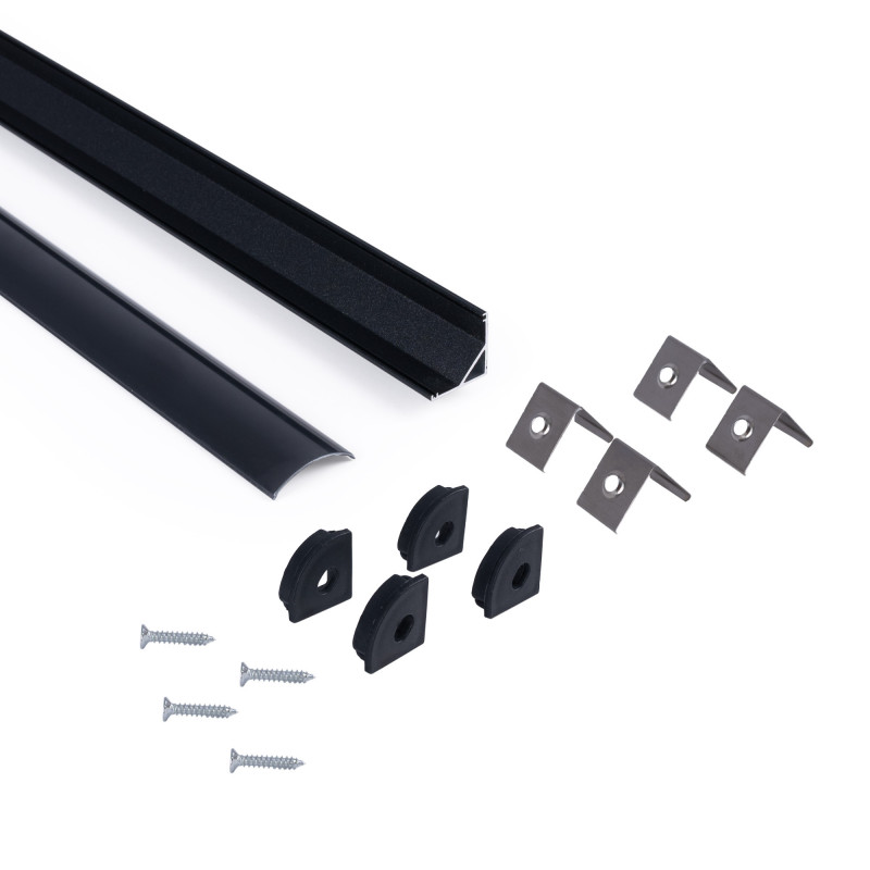 Aluminium corner profile - Complete kit - 15,8x15,8mm - LED Strip up to 10 mm - 2 meters