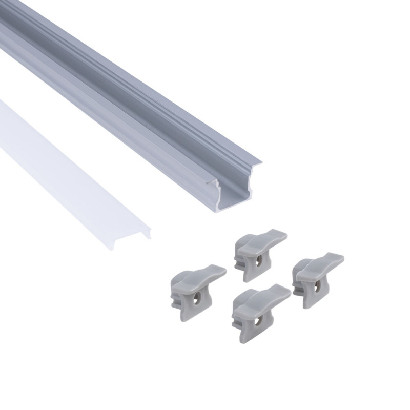 Recessed aluminium profile - Complete kit - 25 x 14,5mm - LED strip up to 12 mm - 2 meters