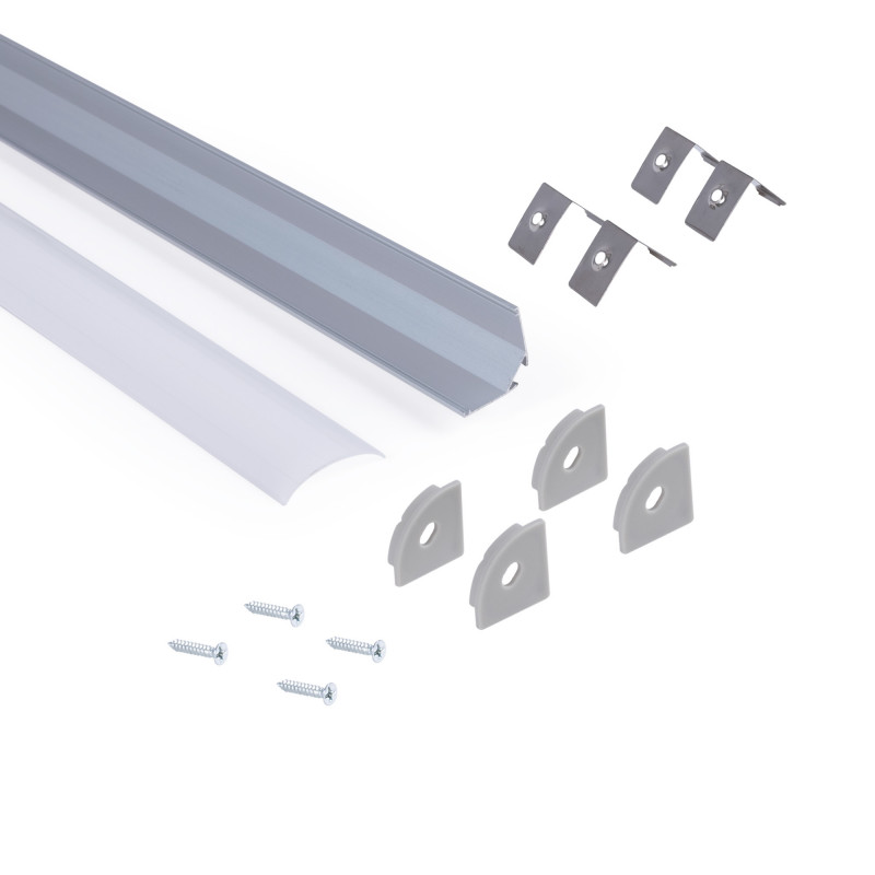Aluminium corner profile - Complete kit - 20 x 20mm - LED strip up to 10mm - 2 meters