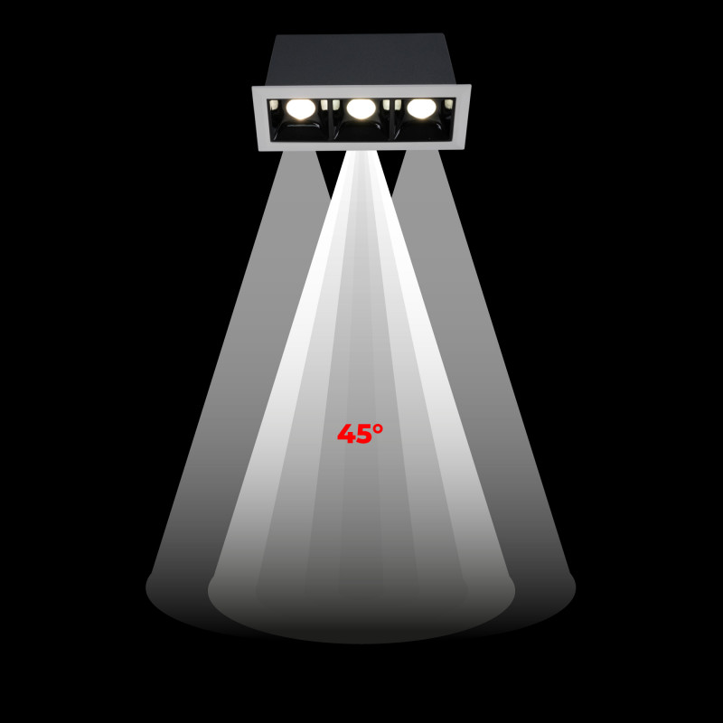 Recessed triple LED downlight - 6W - UGR18 - CRI90 - OSRAM Chip - Black