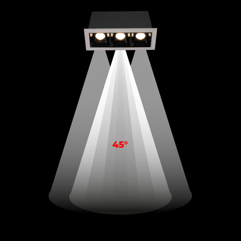 Recessed triple LED downlight - 6W - UGR18 - CRI90 - OSRAM Chip - Black