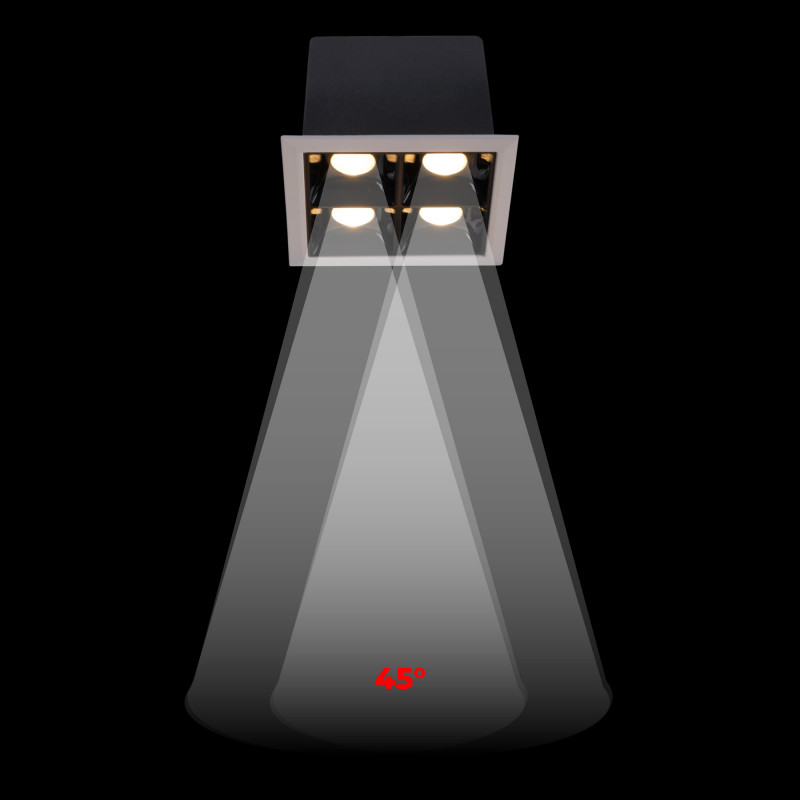 Recessed square LED downlight - 8W - 4 Spotlights - UGR18 - CRI90 - OSRAM Chip - Black