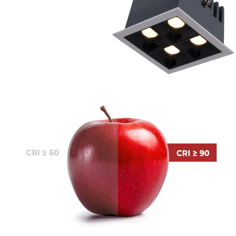 Recessed square LED downlight - 8W - 4 Spotlights - UGR18 - CRI90 - OSRAM Chip - Black