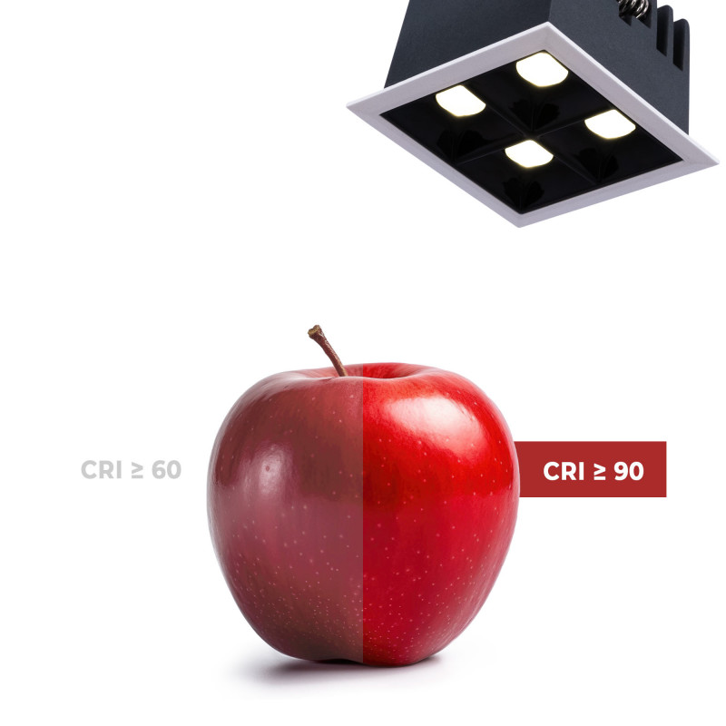 Recessed square LED downlight - 8W - 4 Spotlights - UGR18 - CRI90 - OSRAM Chip - Black