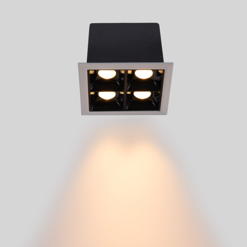 Recessed square LED downlight - 8W - 4 Spotlights - UGR18 - CRI90 - OSRAM Chip - Black