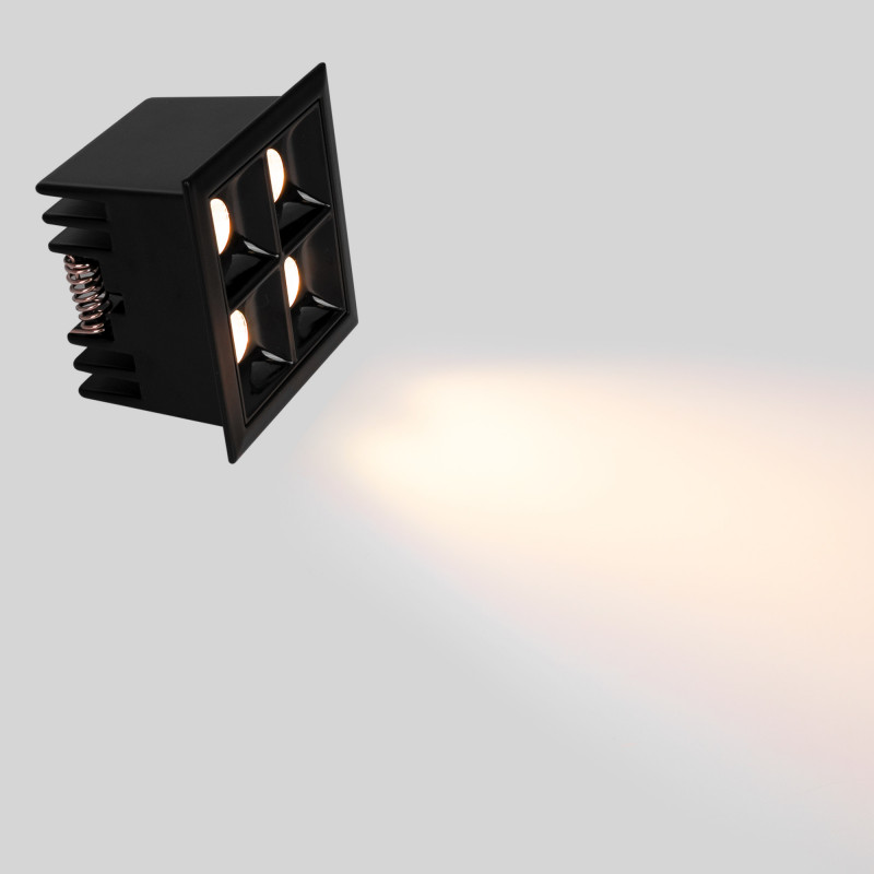 Recessed square LED downlight - 8W - 4 Spotlights - UGR18 - CRI90 - OSRAM Chip - Black