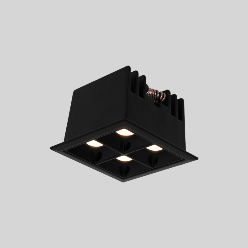 Recessed square LED downlight - 8W - 4 Spotlights - UGR18 - CRI90 - OSRAM Chip - Black