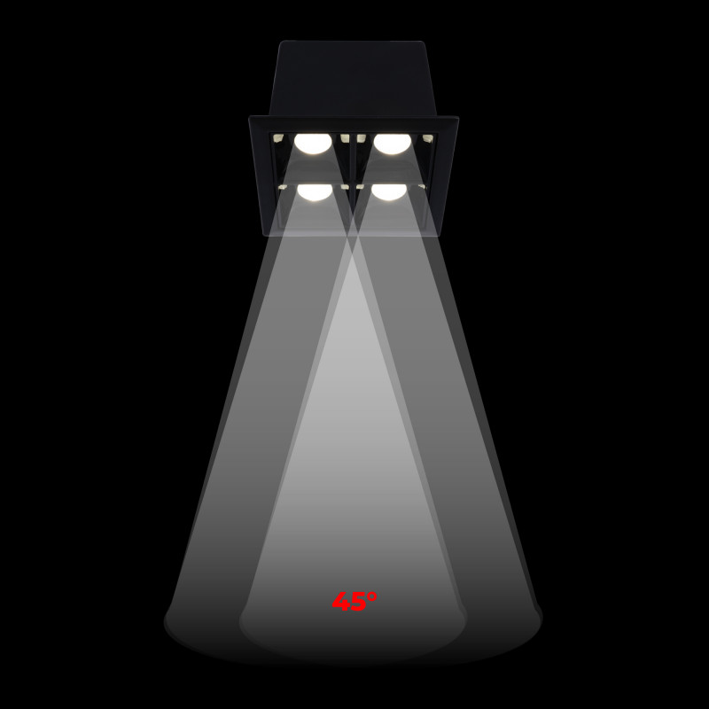 Recessed square LED downlight - 8W - 4 Spotlights - UGR18 - CRI90 - OSRAM Chip - Black