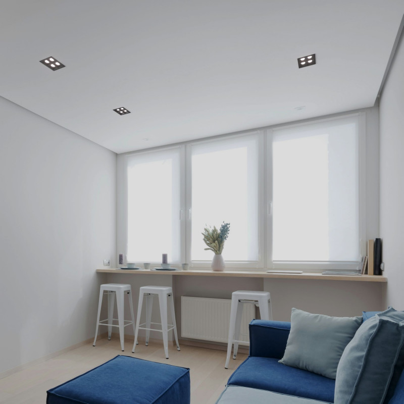 Recessed square LED downlight - 8W - 4 Spotlights - UGR18 - CRI90 - OSRAM Chip - Black