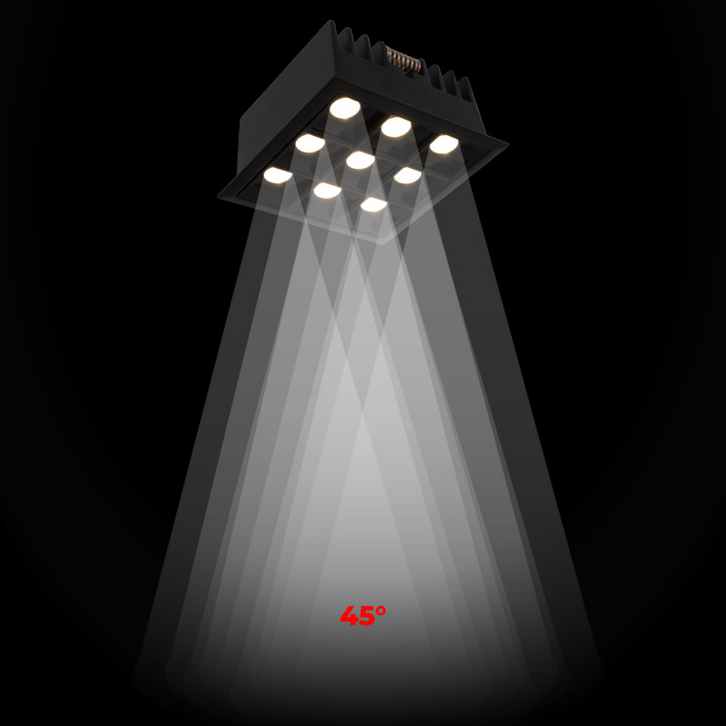 Recessed square LED downlight - 18W - 9 Spotlights - UGR18 - CRI90 - OSRAM Chip - White
