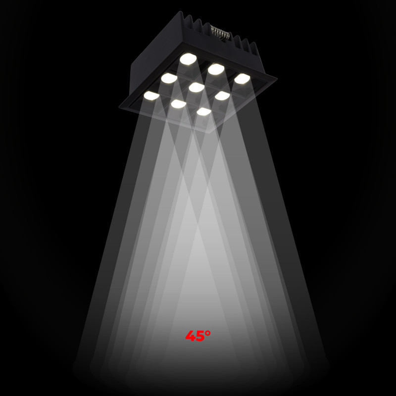 Recessed square LED downlight - 18W - 9 Spotlights - UGR18 - CRI90 - OSRAM Chip - White