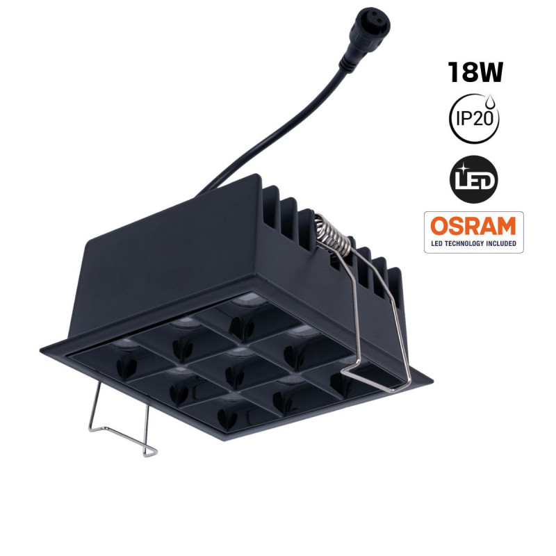 Recessed square LED downlight - 18W - 9 Spotlights - UGR18 - CRI90 - OSRAM Chip - White