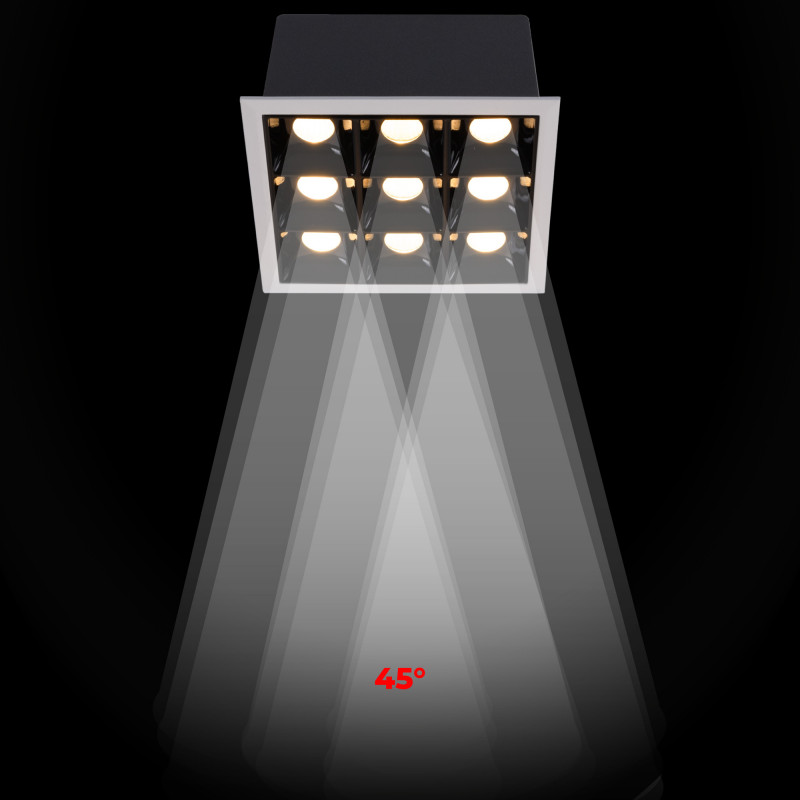 Recessed square LED downlight - 18W - 9 Spotlights - UGR18 - CRI90 - OSRAM Chip - White