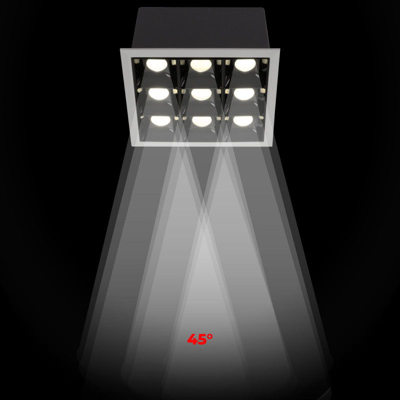 Recessed square LED downlight - 18W - 9 Spotlights - UGR18 - CRI90 - OSRAM Chip - White