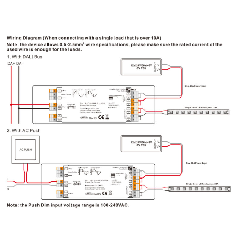4 in 1 LED Controller - 12-48V DC - TRIAC + 0/1-10V + DALI + PUSH