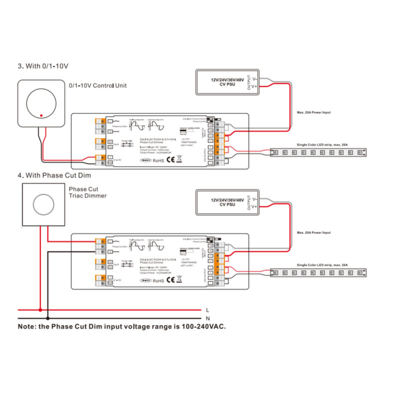 4 in 1 LED Controller - 12-48V DC - TRIAC + 0/1-10V + DALI + PUSH