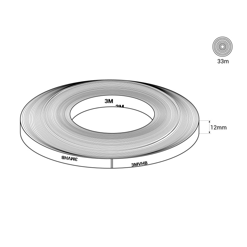 3M Adhesive Tape for 12mm LED Strip - Double sided - IP67- 33m