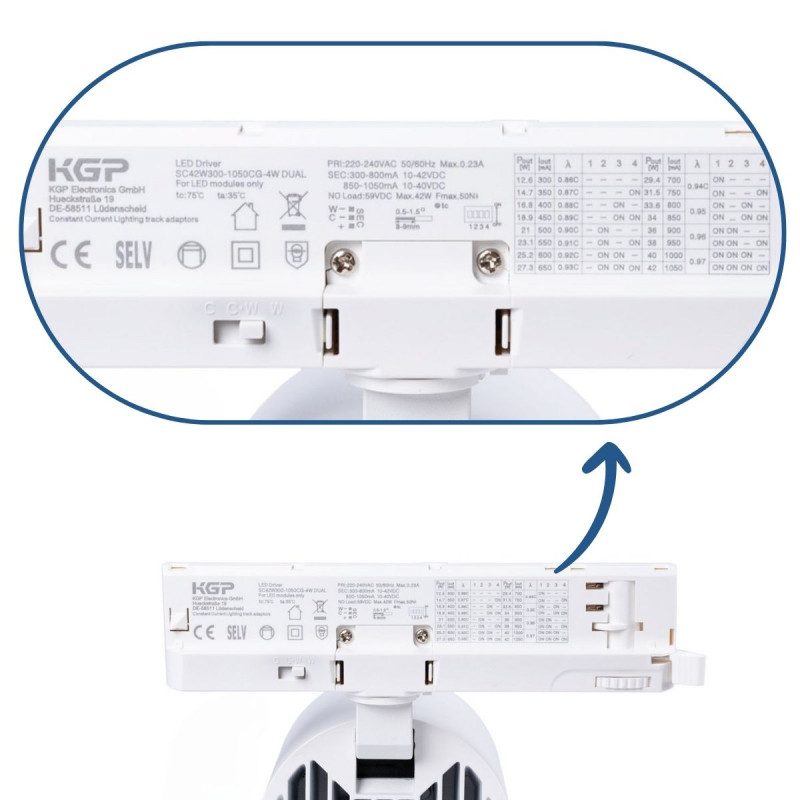 CCT LED 3-phase track spotlight - 40W - CRI 90 - KGP Driver- White