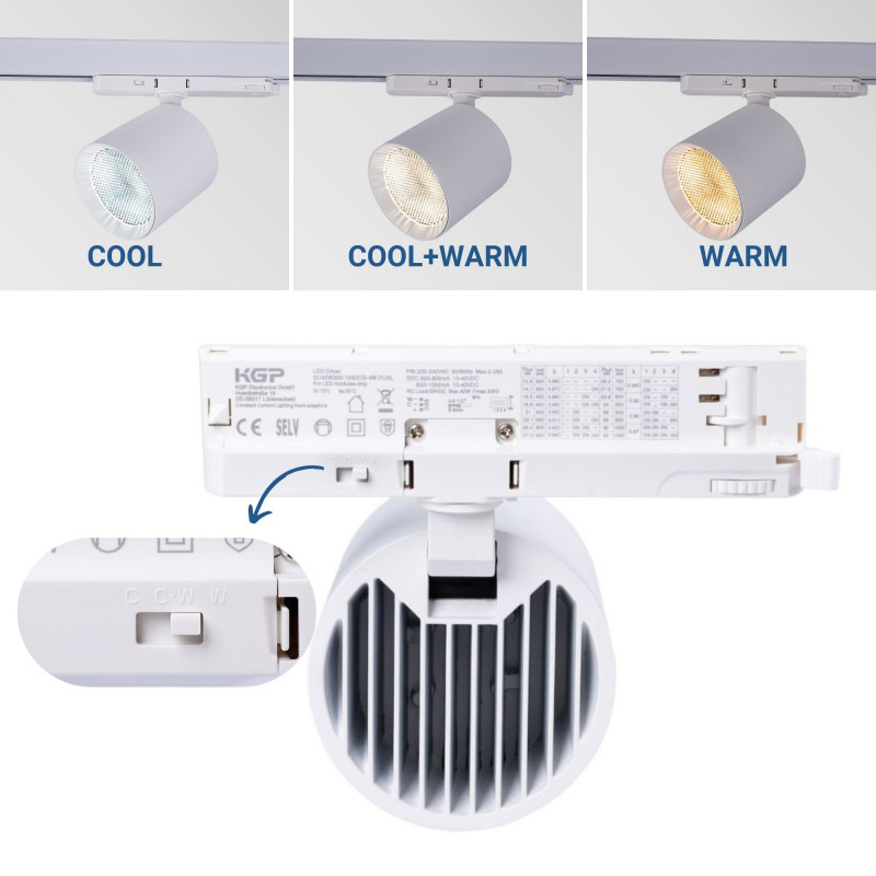 CCT LED 3-phase track spotlight - 40W - CRI 90 - KGP Driver- White