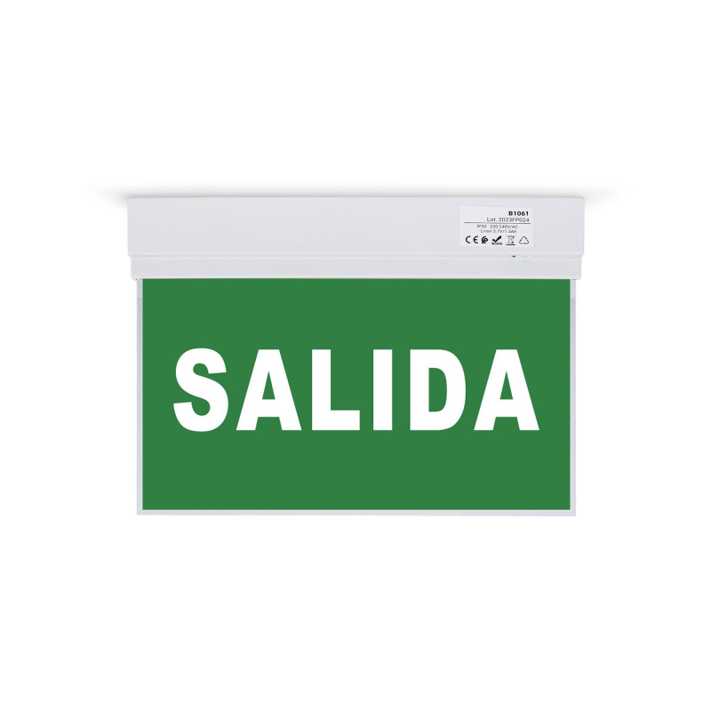 Luz de emergencia permanente con cartel "Salida"