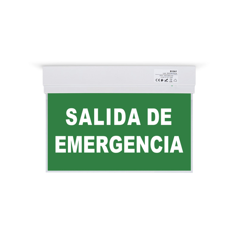 Luz de emergencia permanente con cartel "Salida de Emergencia"