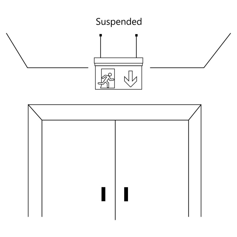 Hanging permanent emergency light with "Side arrow" pictogram