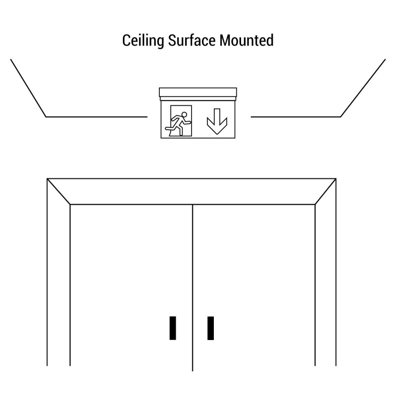 Hanging permanent emergency light with "Side arrow" pictogram