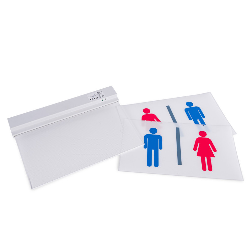 Recessed permanent emergency light with "Toilets" pictogram