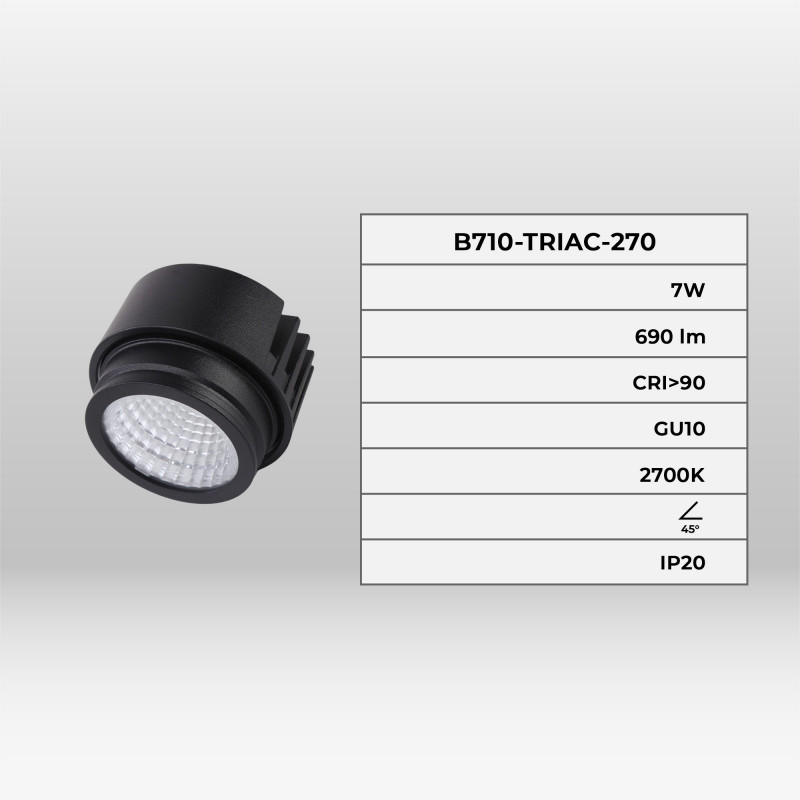 LED Module for MR16/GU10 downlight ring - 7W - TRIAC dimmable - 45º - CRI 90