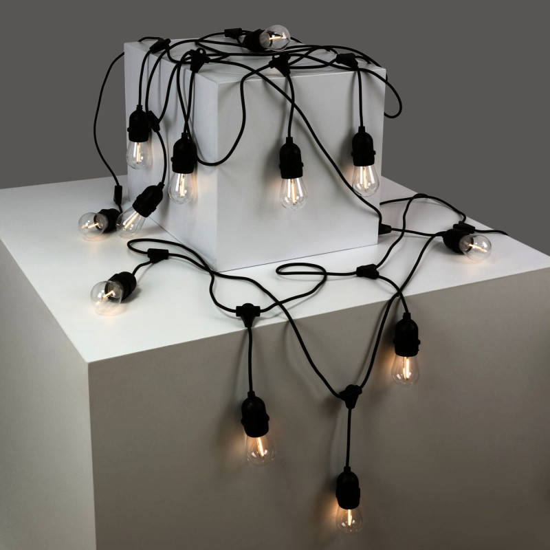 Solar string light - 15 E27 LED Filament Bulbs - IP44 - 10 metres