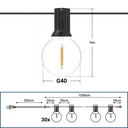 Outdoor string light 15 + 2m - 30 E12 G40 1W LED filament bulbs - IP44 - Warm White