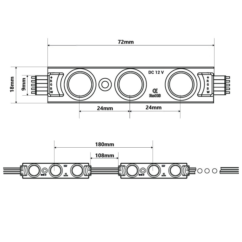 RGBWW LED module for signage - 0.96W - 12V - IP65 - 120º