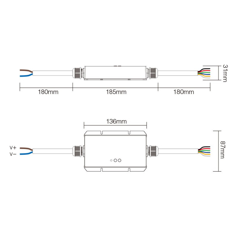 5 in 1 waterproof LED Strip Controller - 12-48V DC - 2.4G - WiFi - MiBoxer - IP67 - WL5-WP