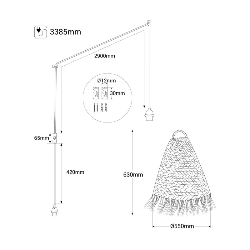 Plug-in natural fiber pendant lamp "NAM XL"