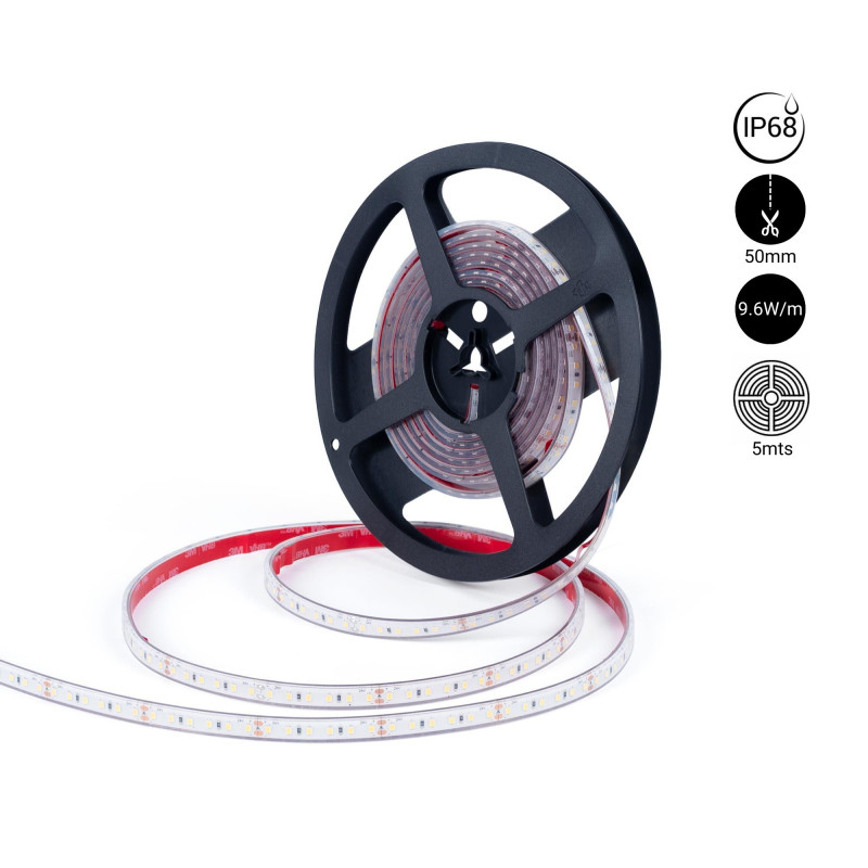 Submersible 24V DC LED Strip - Monochrome - 9.6W/m - 10mm - IP68 - 5 metres - 120LED/m